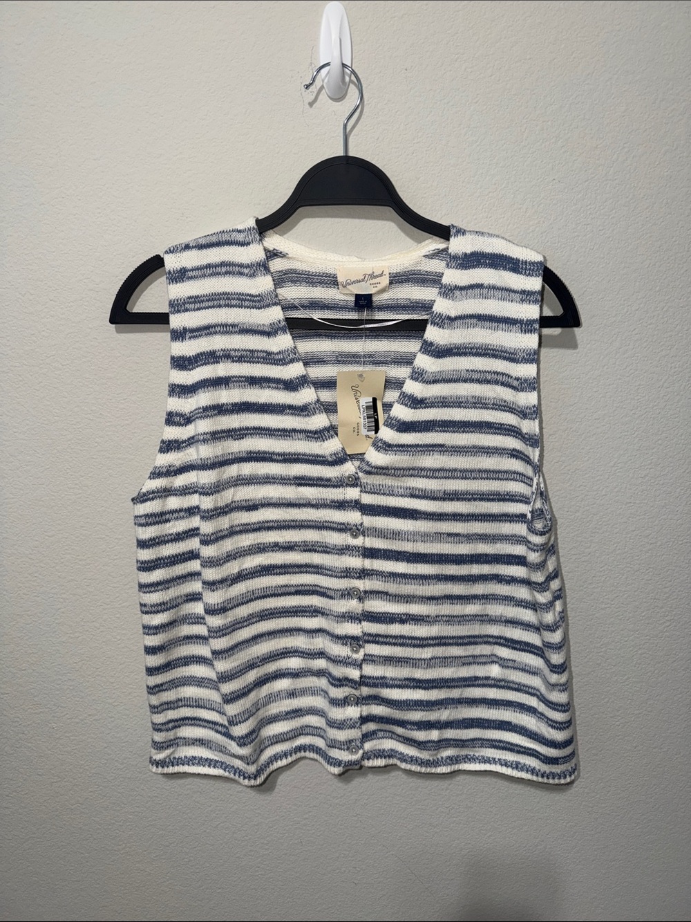 Universal Thread White & Navy Striped Button-Front Tank